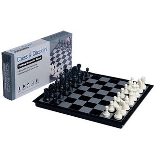 Magnetic Chess + Checkers Set with Black White pieces
